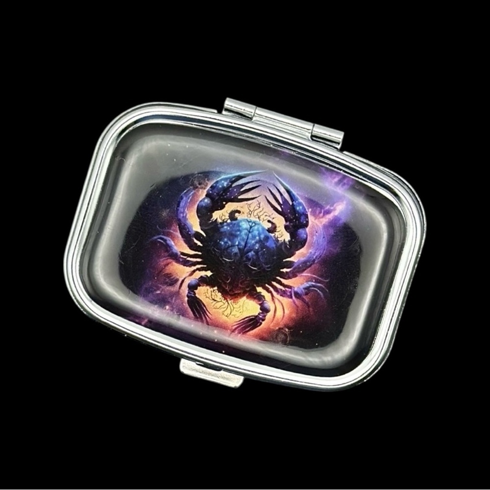 PRICE IS FIRM - Cancer Zodiac Multi-Use Mirrored Pill Box Container
